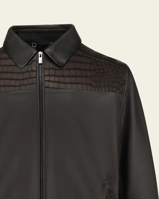 H409CPB - Cuadra Brown Casual Fashion Crocodile Jacket for Men