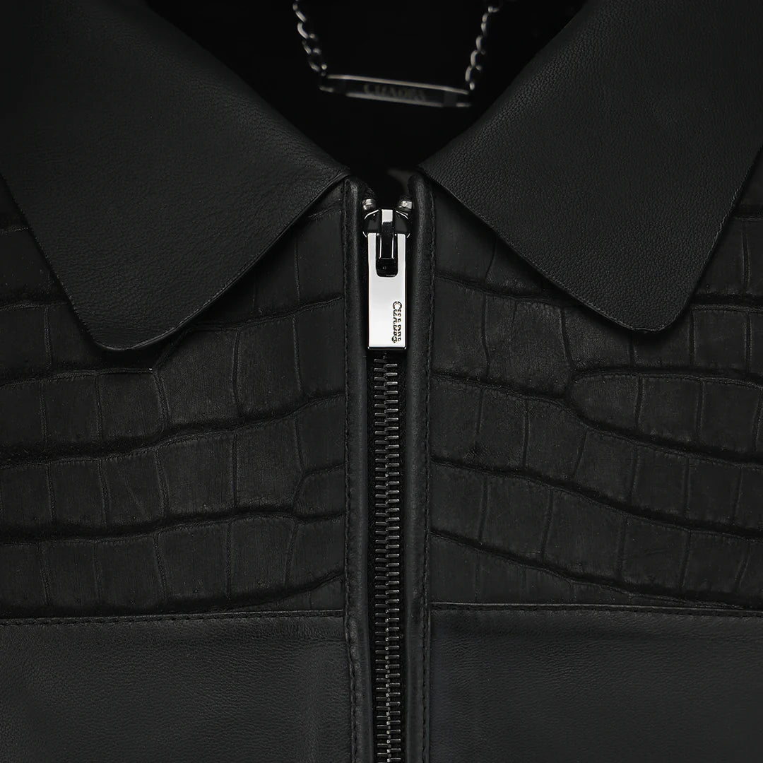 H409CPB - Cuadra black casual fashion crocodile jacket for men