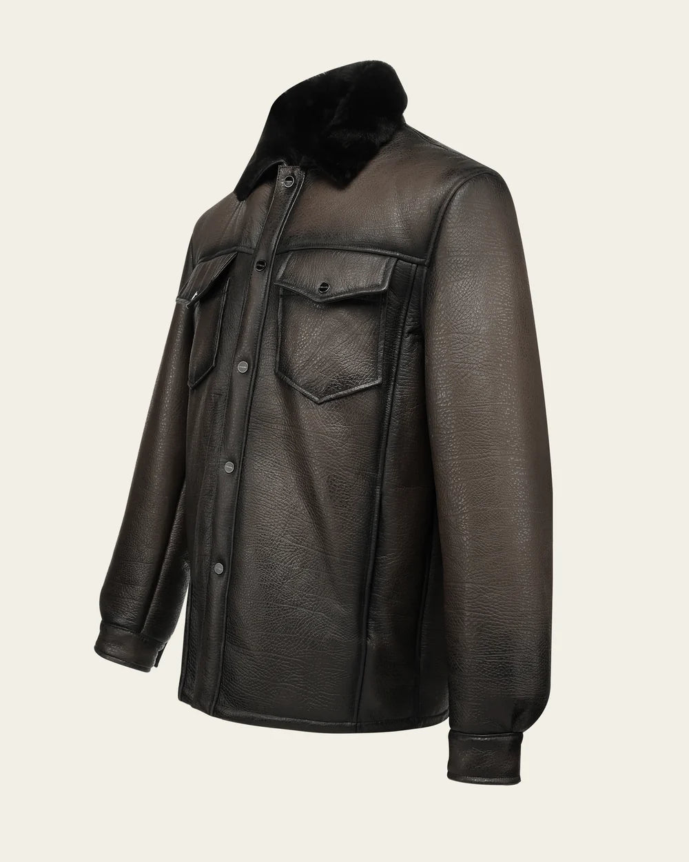 H417BOB - Cuadra Men's Brown Burnished Ovine Leather Shirt Jacket