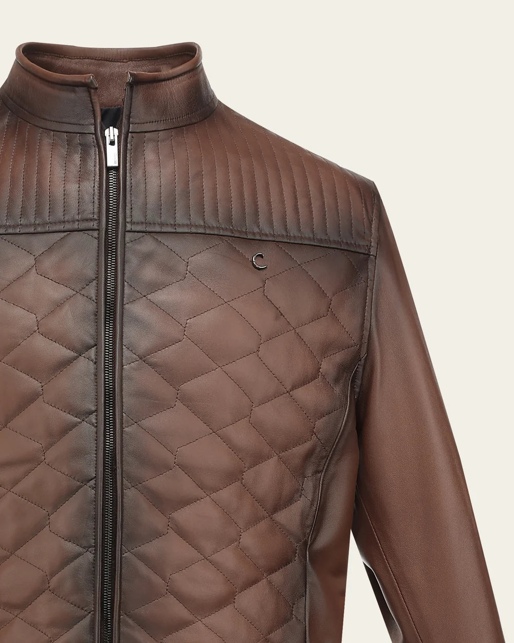 H427COC - Cuadra Brown Casual Fashion Quilted Ovine Leather Jacket for Men