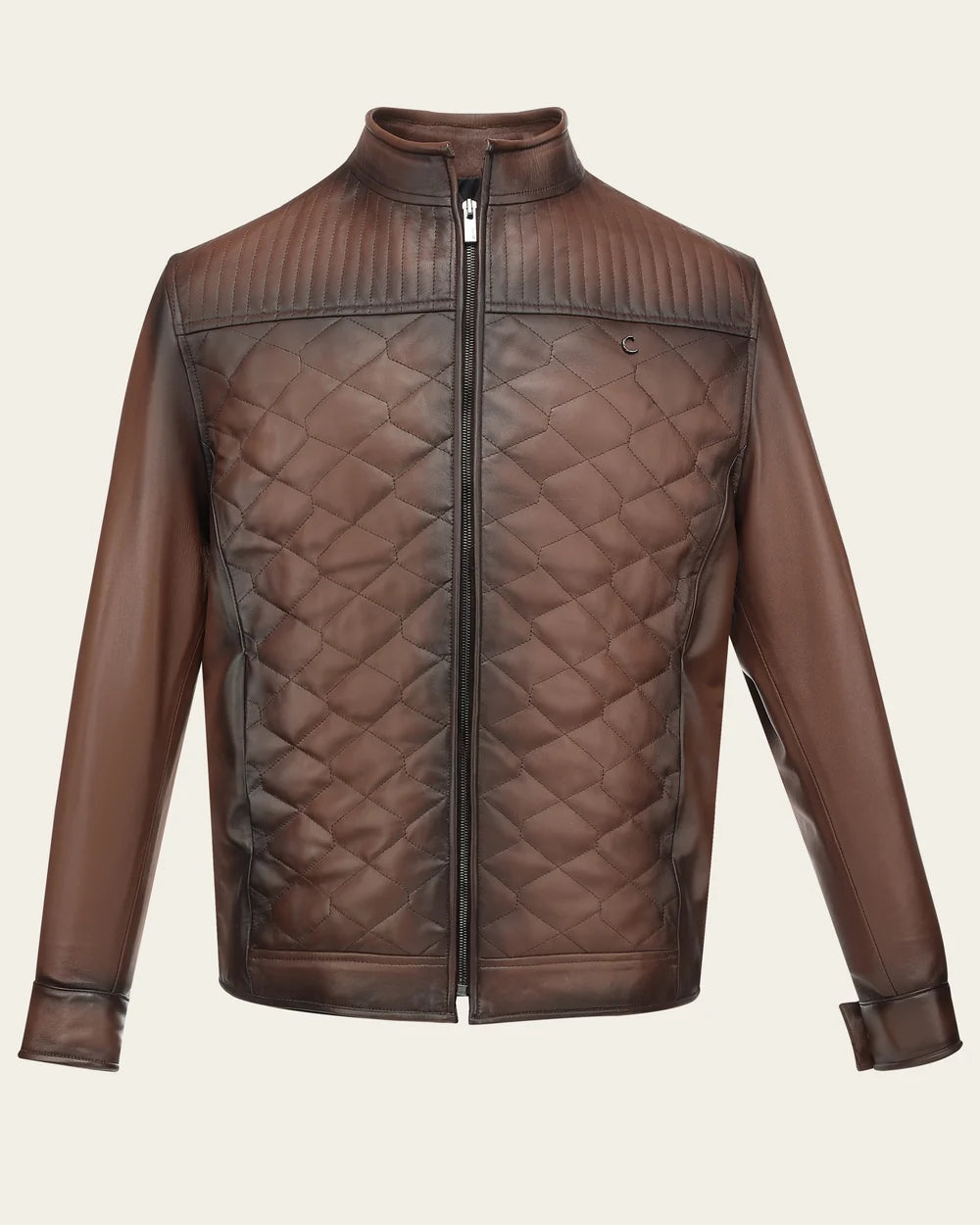 H427COC - Cuadra Brown Casual Fashion Quilted Ovine Leather Jacket for Men