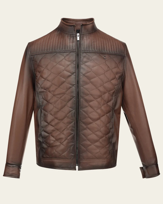 H427COC - Cuadra Brown Casual Fashion Quilted Ovine Leather Jacket for Men