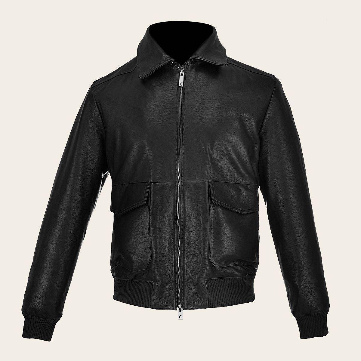 HCHI008 - Cuadra black dress casual fashion aviator leather jacket for men-Kuet.us