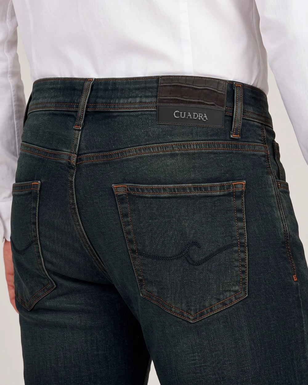 J300455 - Cuadra Men's Dark Indigo Jeans with Taupe Tint Wash