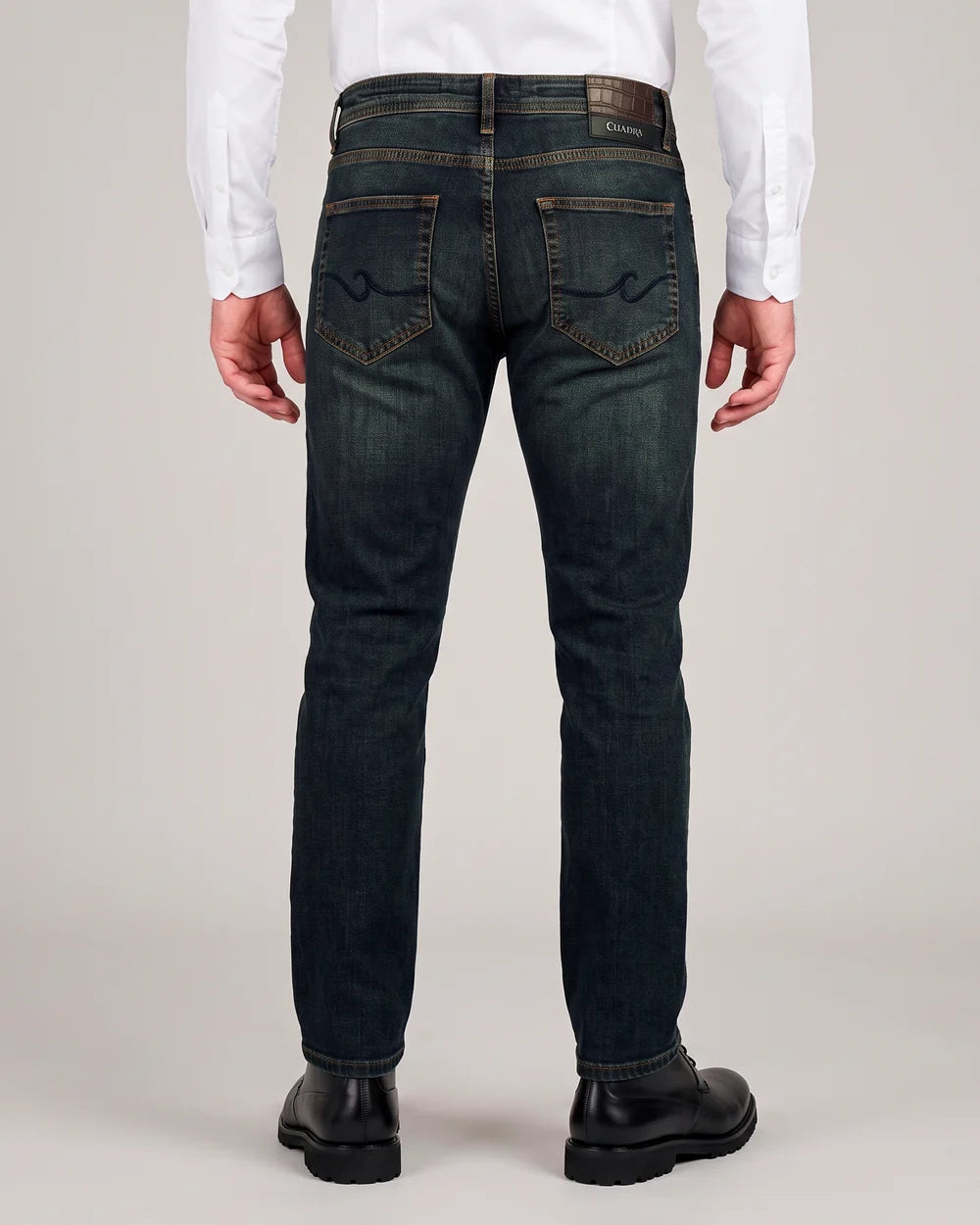 J300455 - Cuadra Men's Dark Indigo Jeans with Taupe Tint Wash
