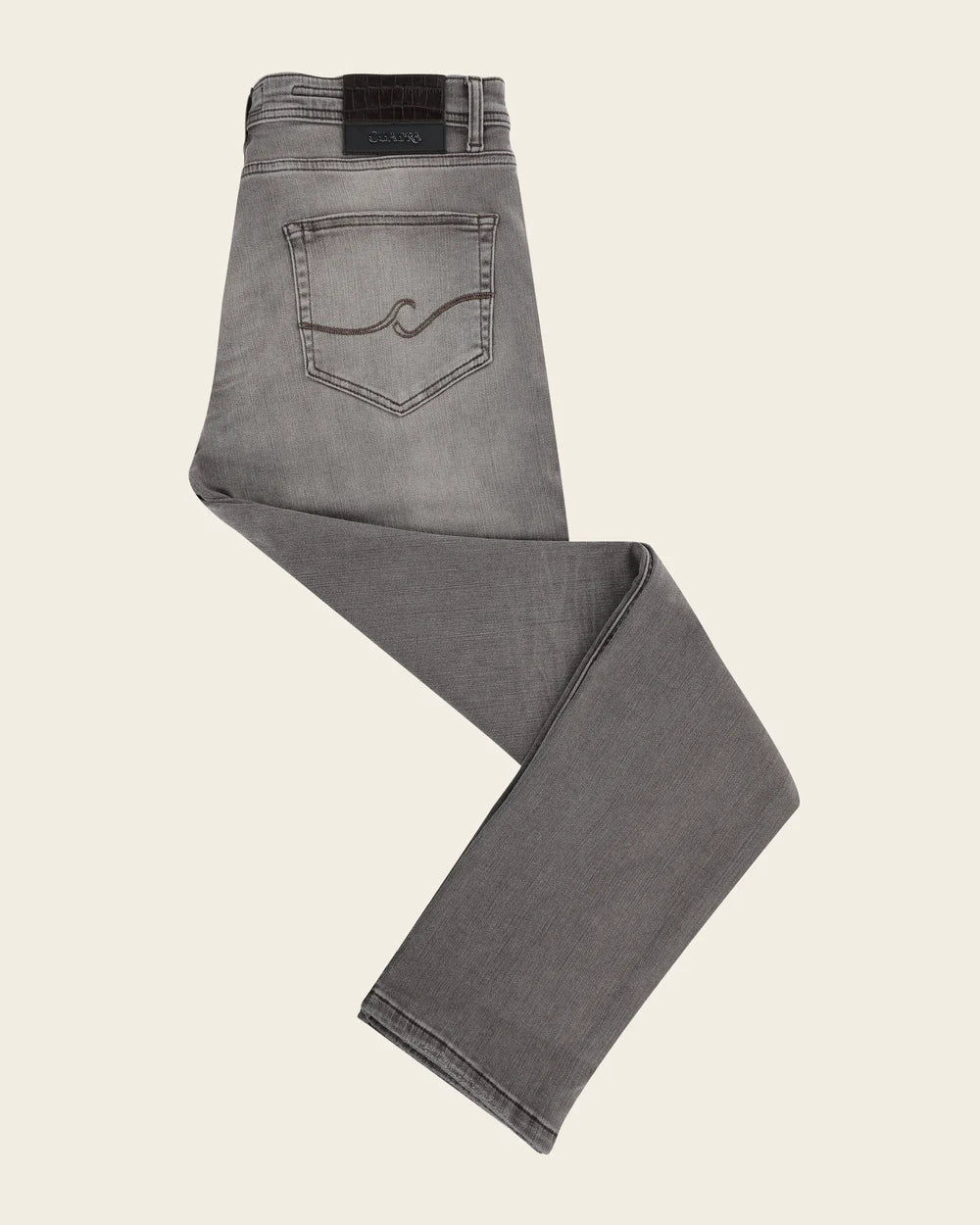 J300559 - Cuadra gray wash jeans with croc-embossed leather patch for men