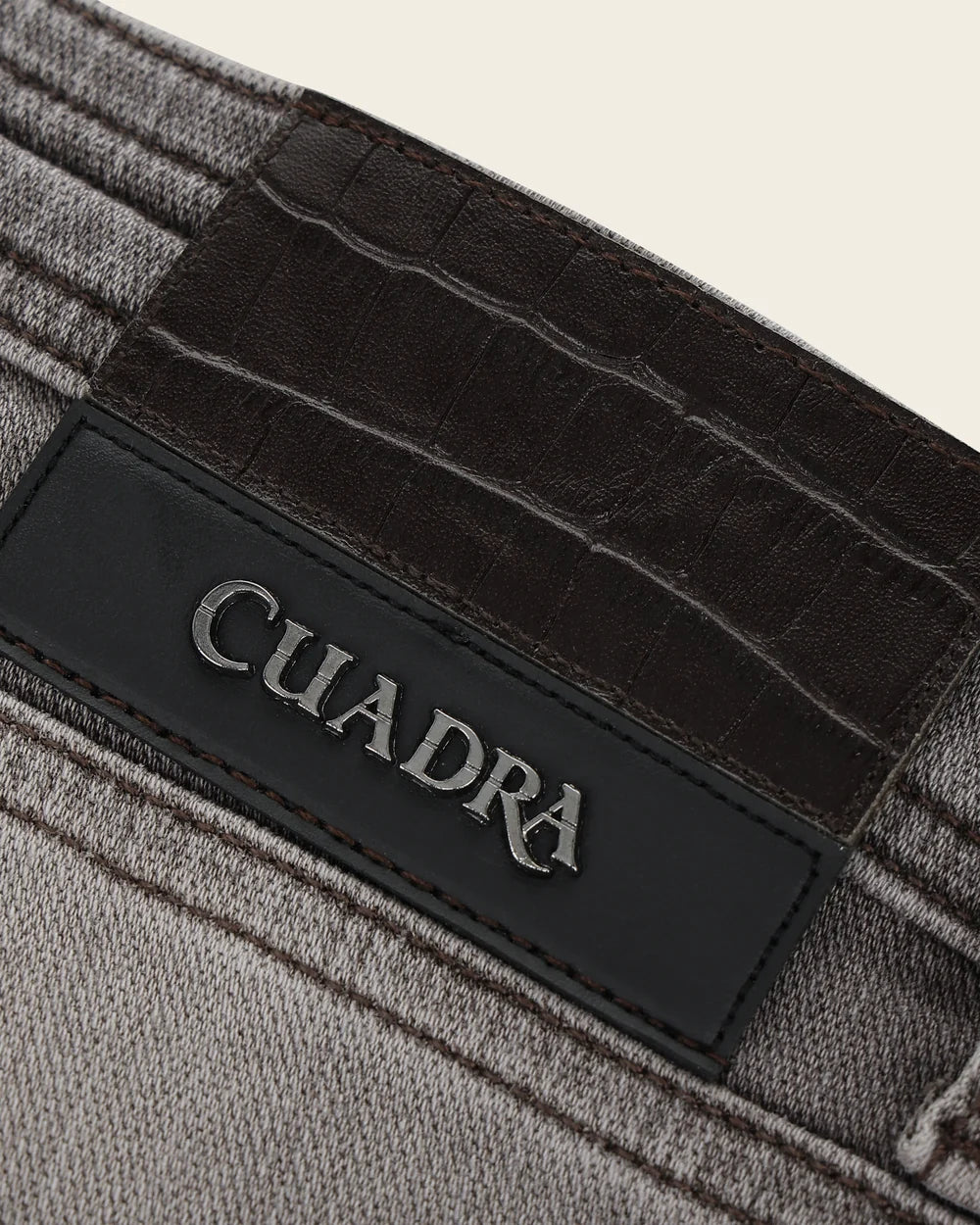 J300559 - Cuadra gray wash jeans with croc-embossed leather patch for men