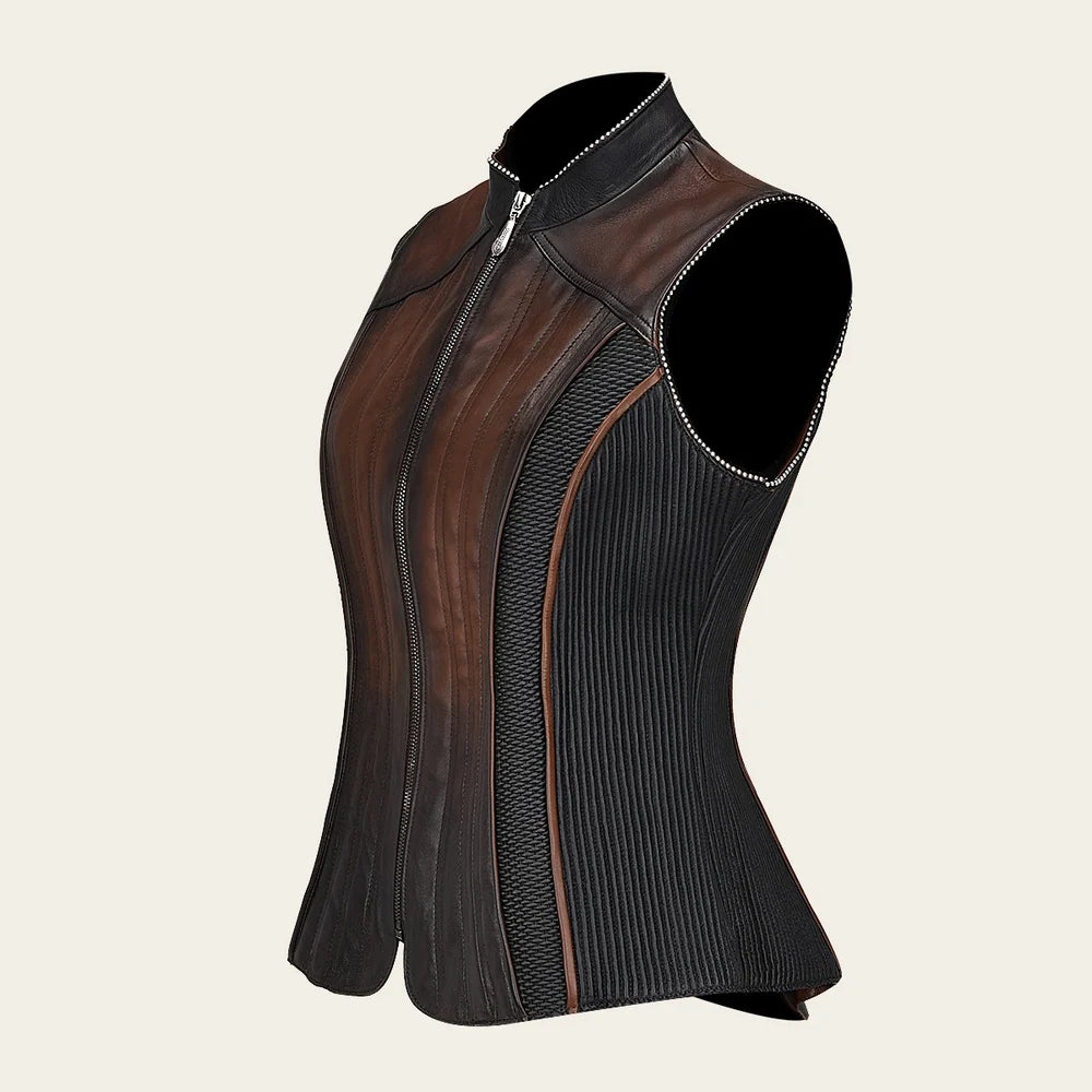 M321COB - Cuadra Brown Black Western Fashion Leather Vest for Women