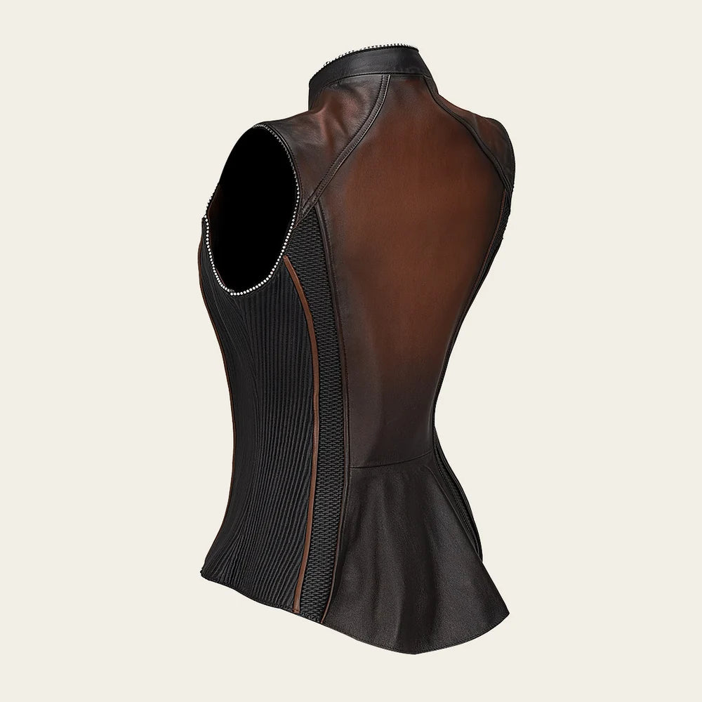 M321COB - Cuadra Brown Black Western Fashion Leather Vest for Women