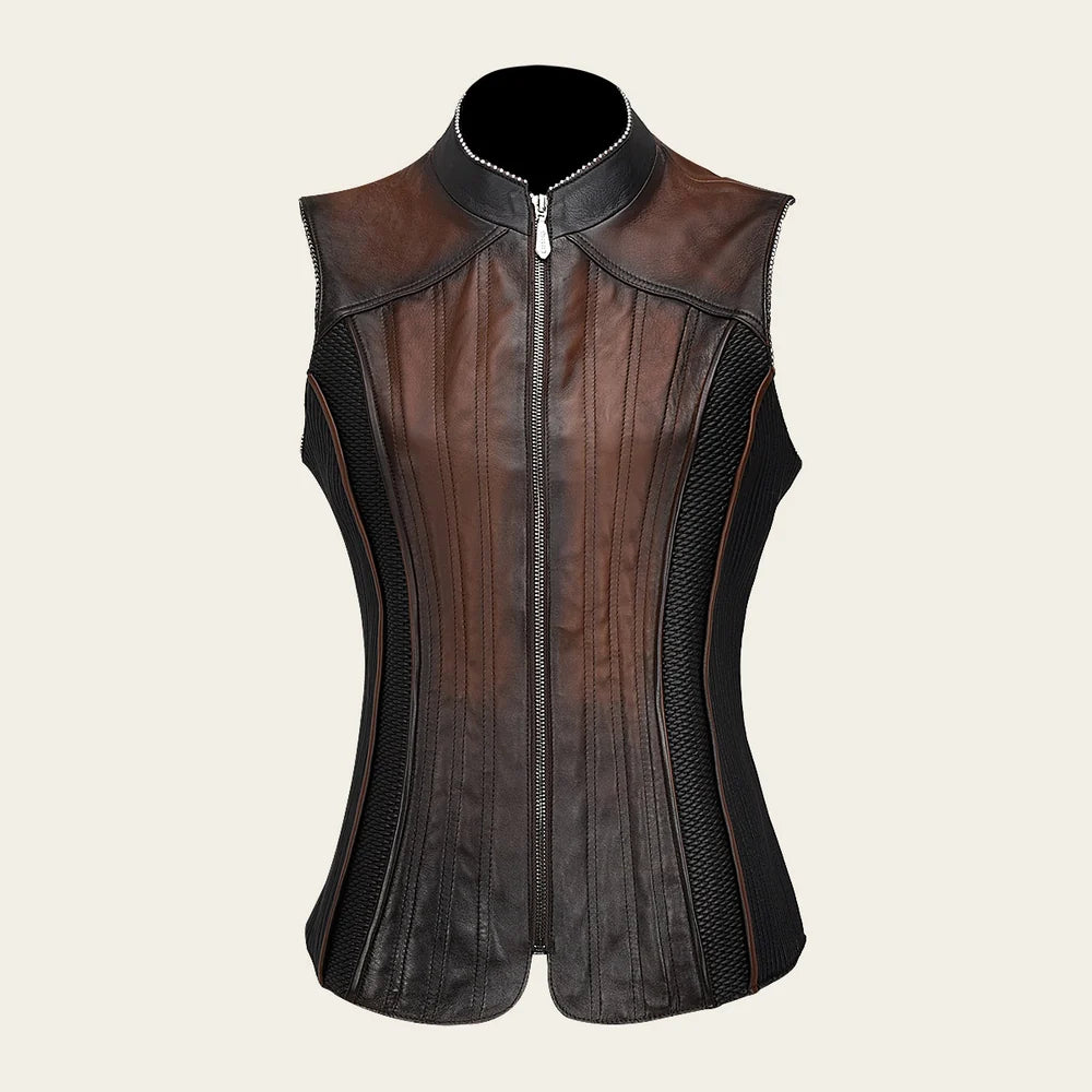 M321COB - Cuadra Brown Black Western Fashion Leather Vest for Women