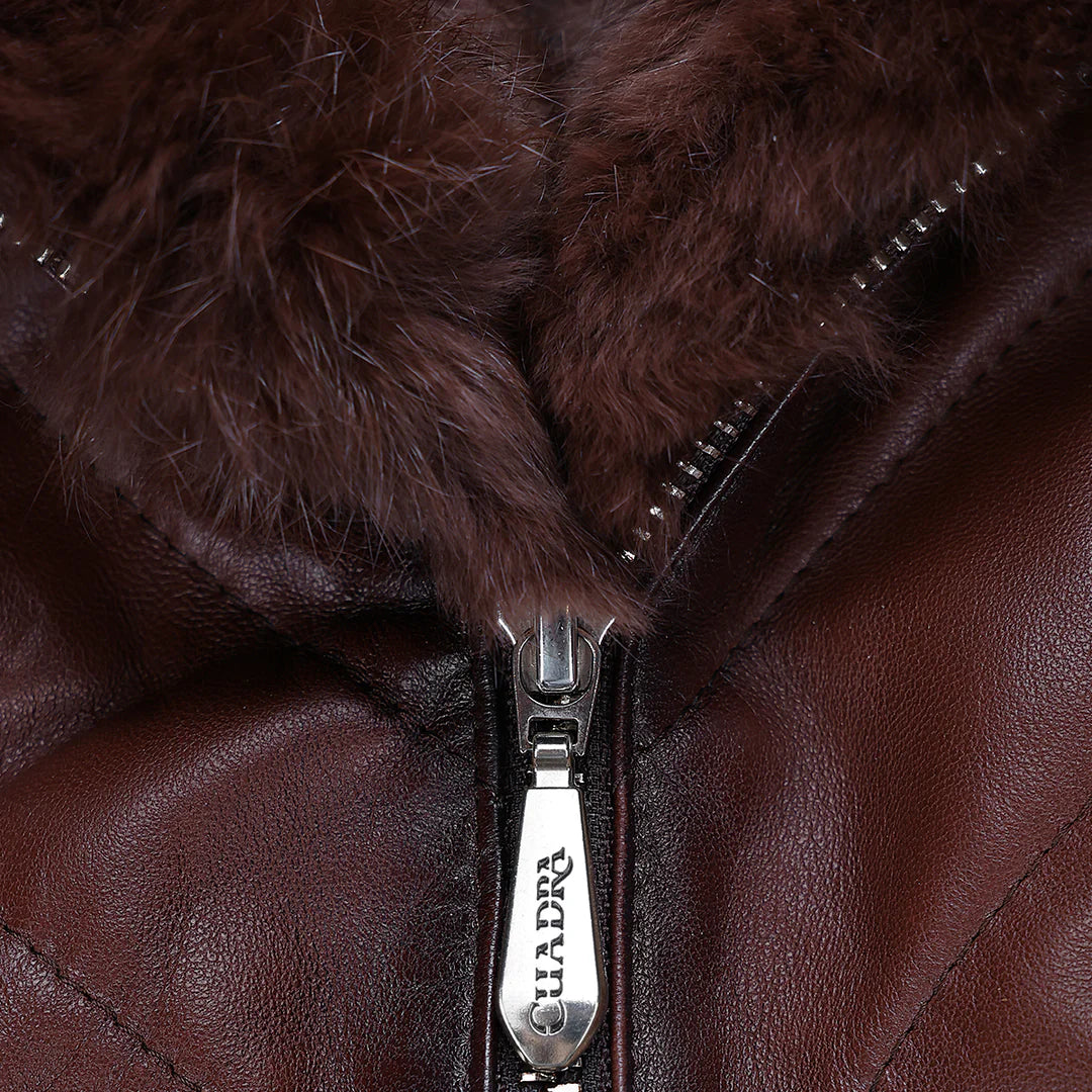 M343CNC - Cuadra Brown Western Lambskin Leather and Rabbit Fur Vest