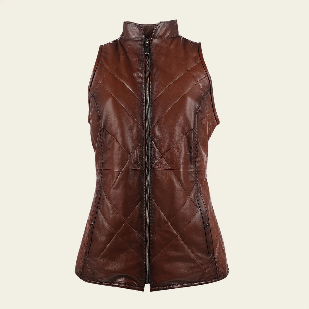 M343CNC - Cuadra brown western lambskin leather and rabbit fur vest for women
