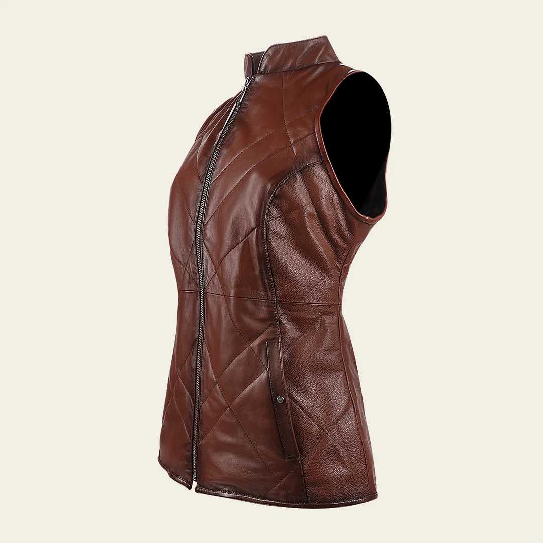 M343CNC - Cuadra brown western lambskin leather and rabbit fur vest for women