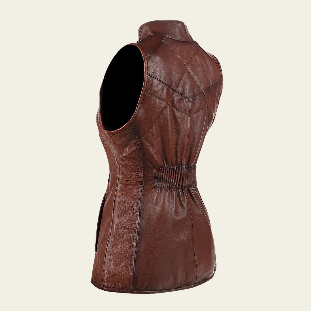 M343CNC - Cuadra brown western lambskin leather and rabbit fur vest for women