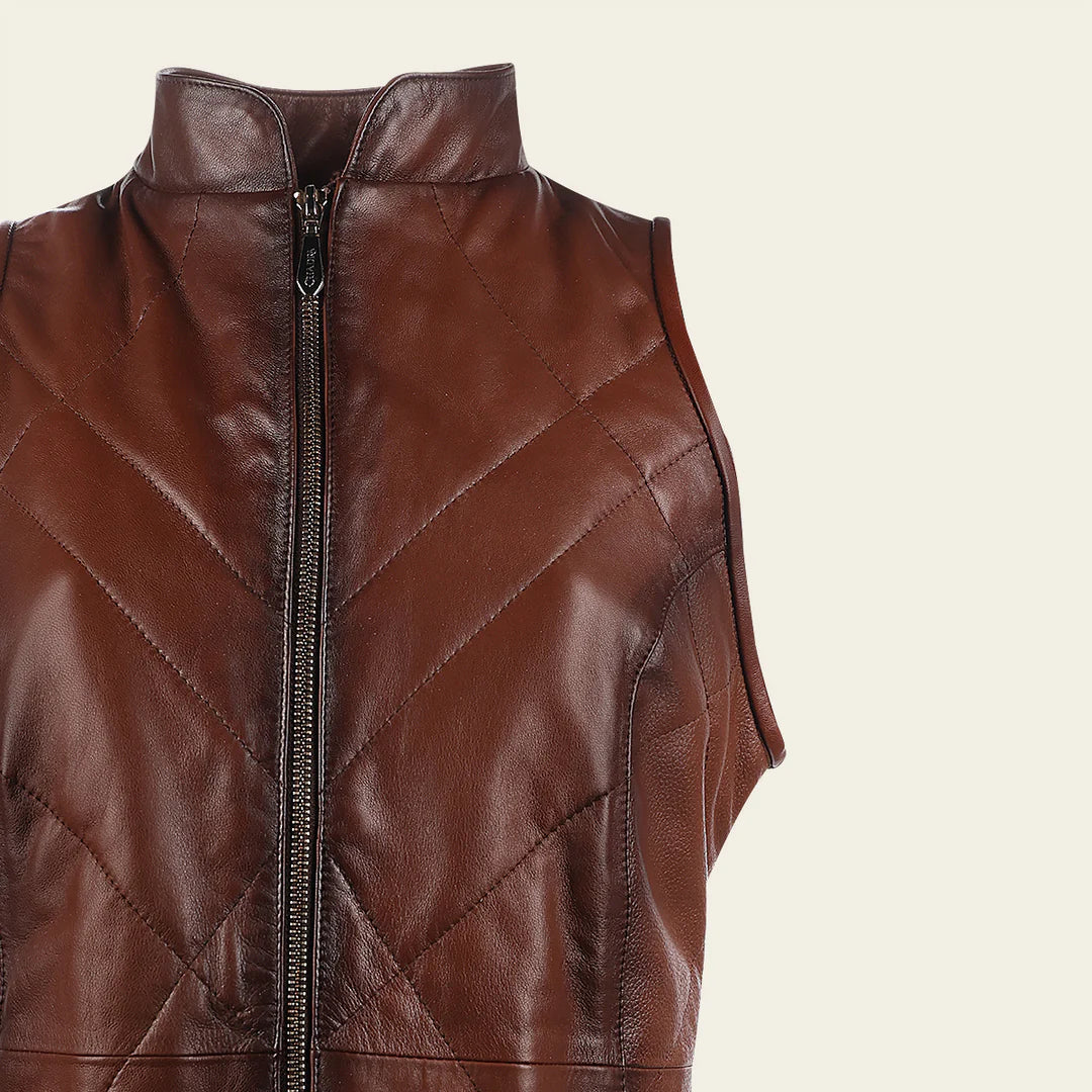 M343CNC - Cuadra brown western lambskin leather and rabbit fur vest for women