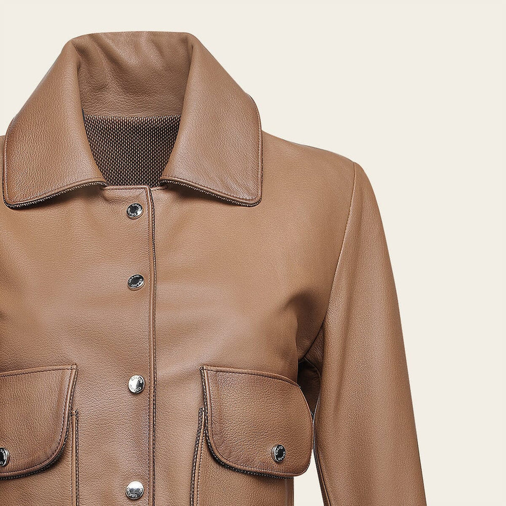 M359BOB - Cuadra Almond Casual Fashion Ovine Leather Crop Jacket for Women