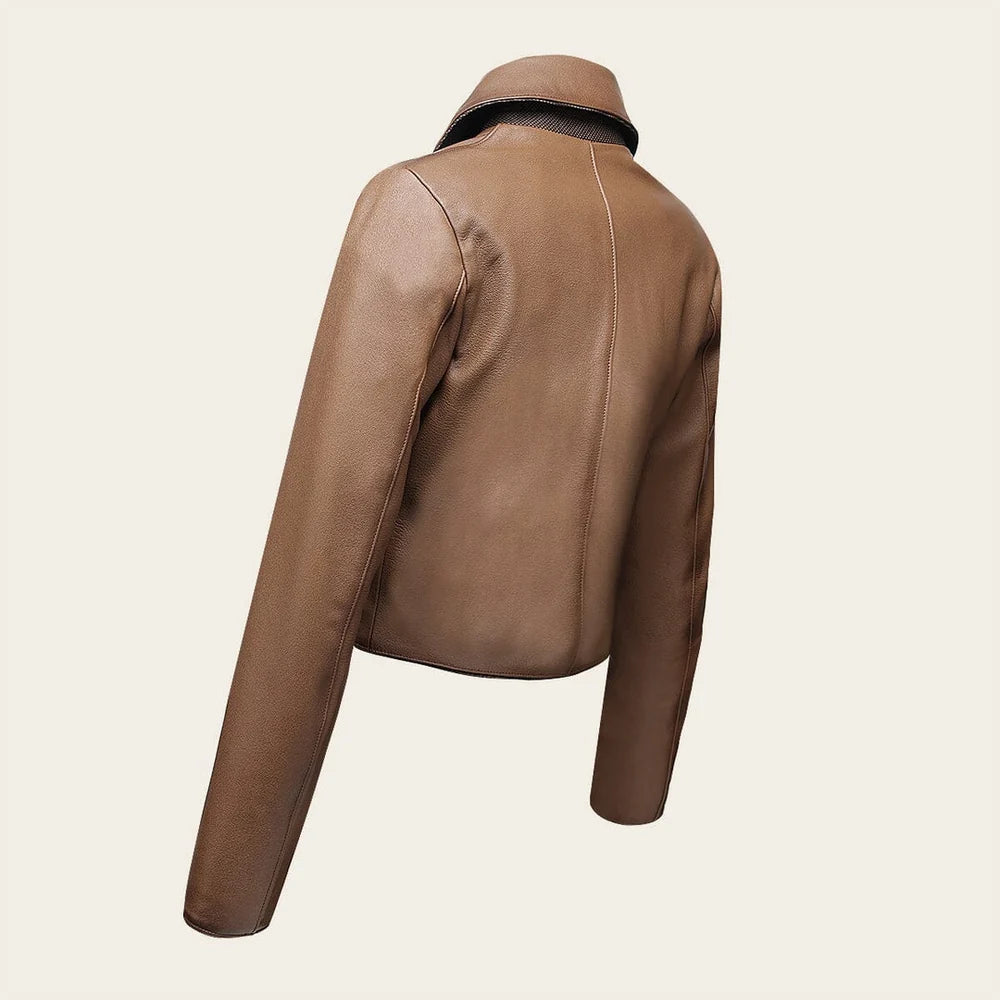 M359BOB - Cuadra Almond Casual Fashion Ovine Leather Crop Jacket for Women