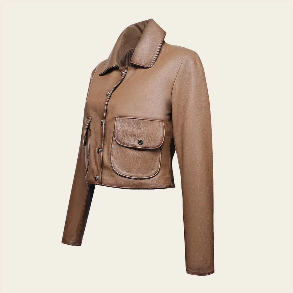 M359BOB - Cuadra Almond Casual Fashion Ovine Leather Crop Jacket for Women