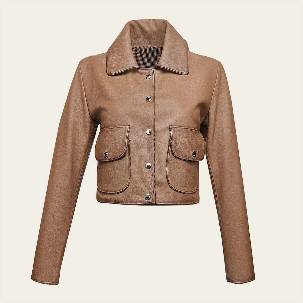 M359BOB - Cuadra Almond Casual Fashion Ovine Leather Crop Jacket for Women