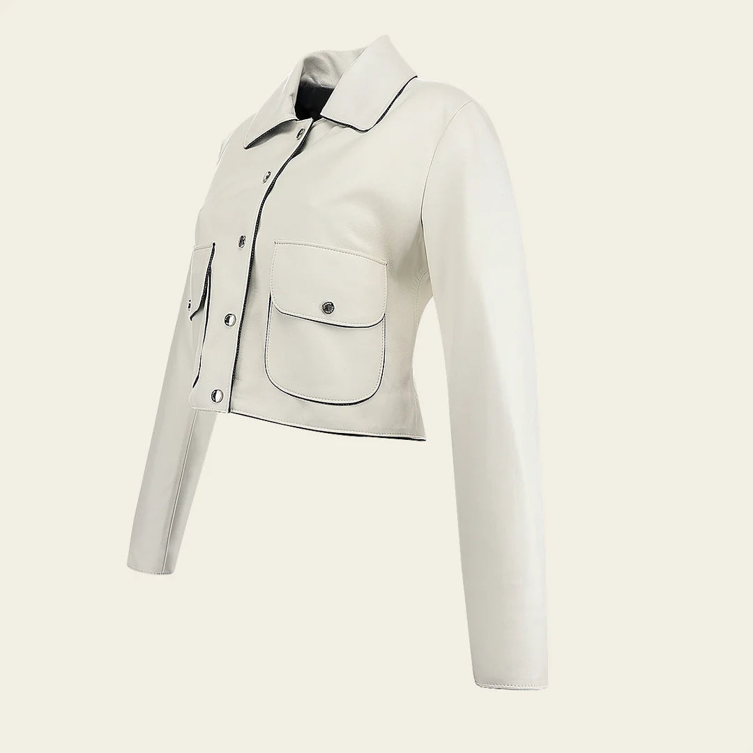 M359BOB - Cuadra Beige Casual Fashion Ovine Leather Crop Jacket for Women