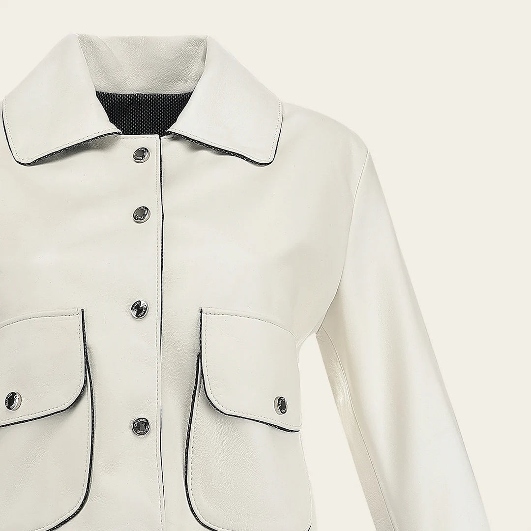M359BOB - Cuadra Beige Casual Fashion Ovine Leather Crop Jacket for Women