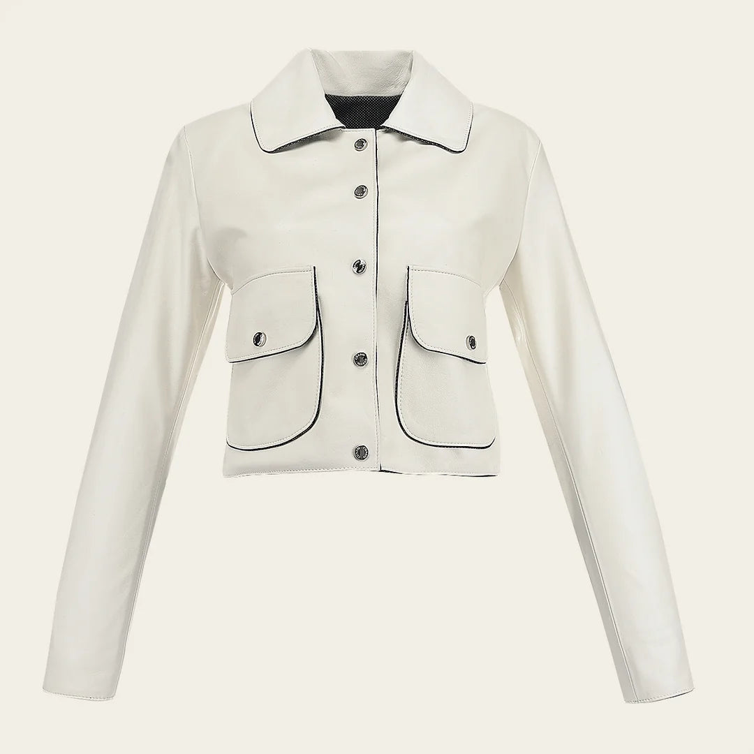 M359BOB - Cuadra Beige Casual Fashion Ovine Leather Crop Jacket for Women