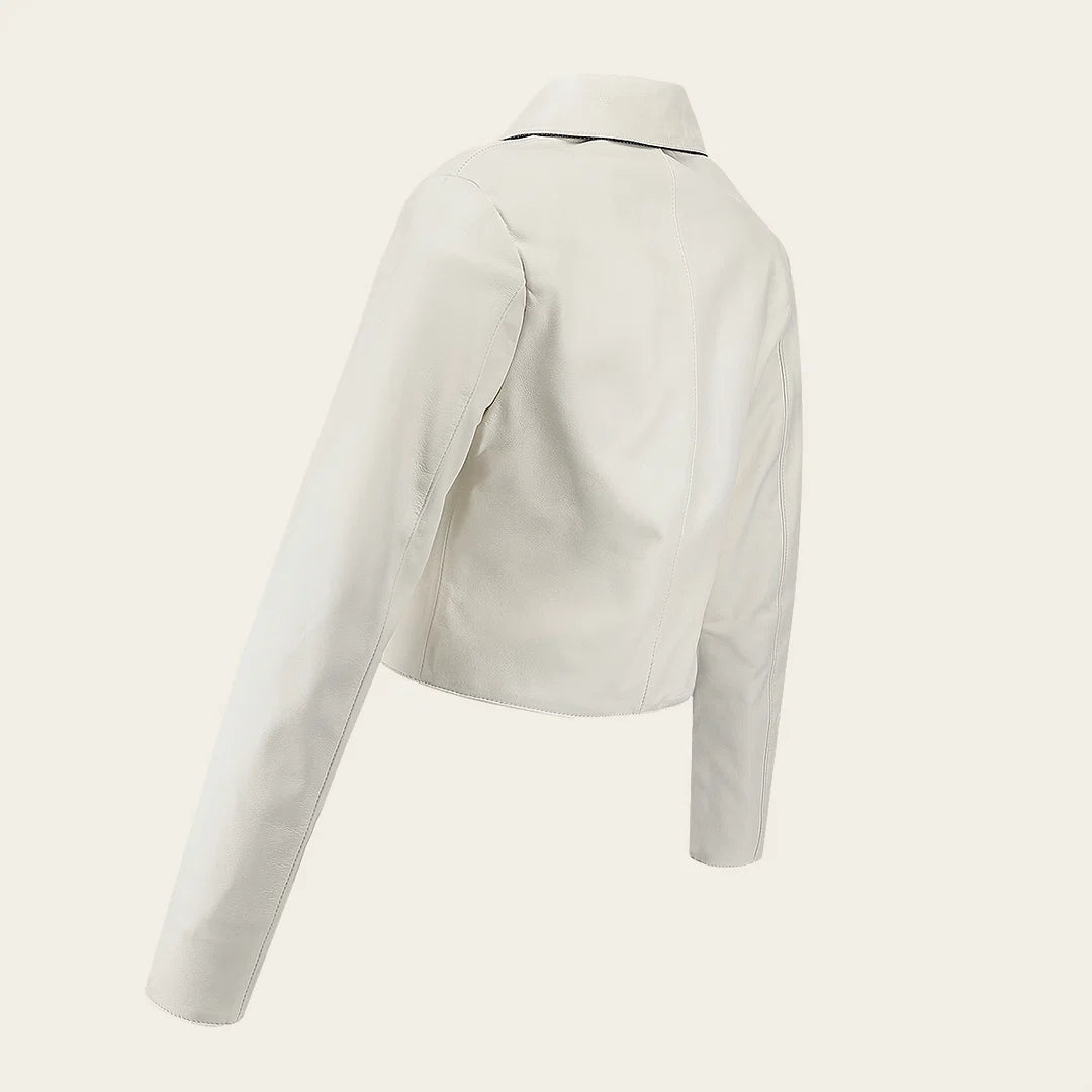 M359BOB - Cuadra Beige Casual Fashion Ovine Leather Crop Jacket for Women