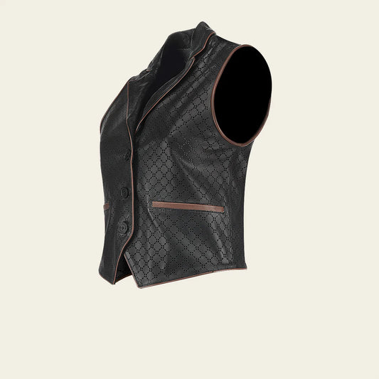 M371BOC - Cuadra black western fashion leather vest for women