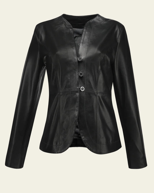 M376BOB - Cuadra black dress casual fashion leather jacket for women