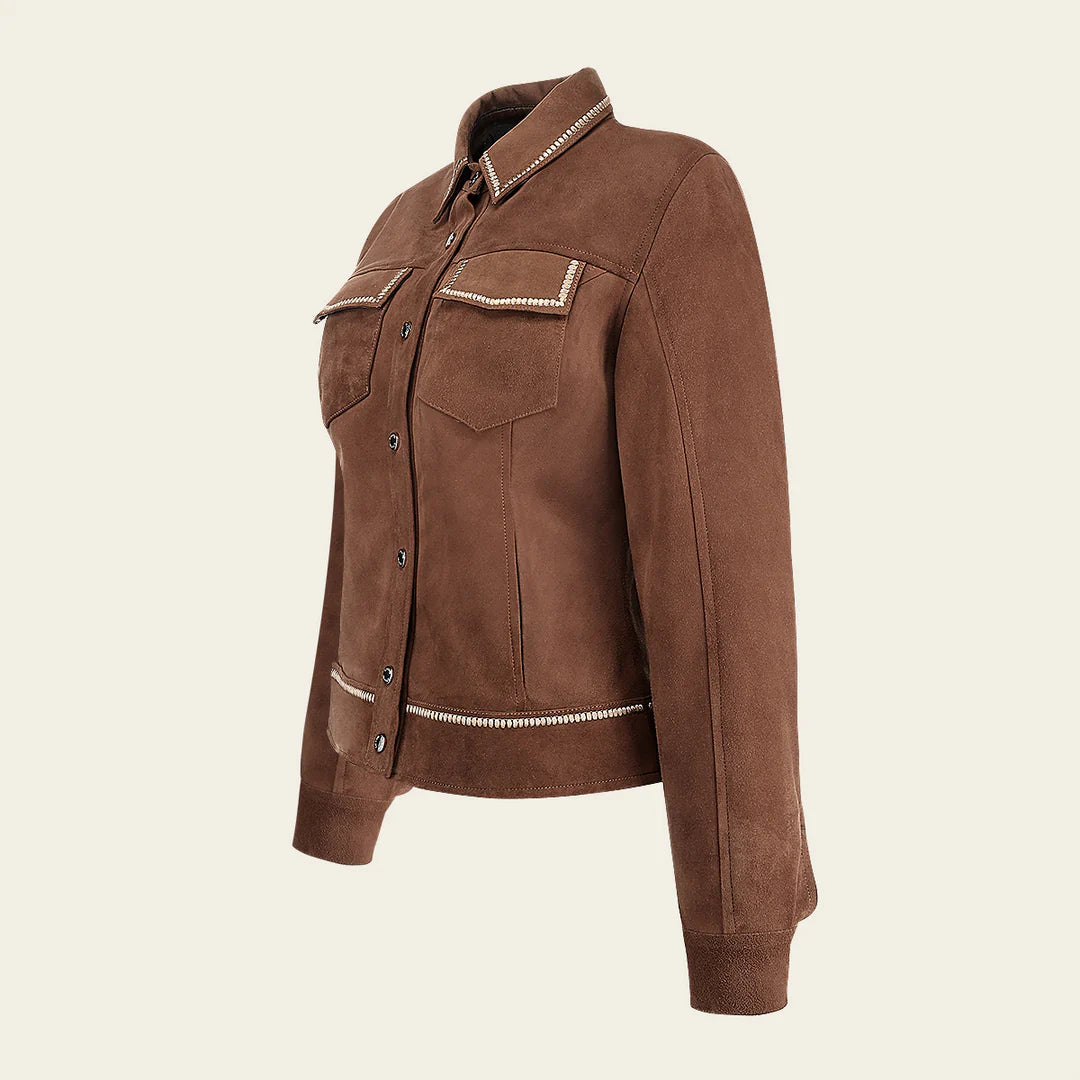 M378COB - Cuadra brown dress casual fashion leather jacket for women