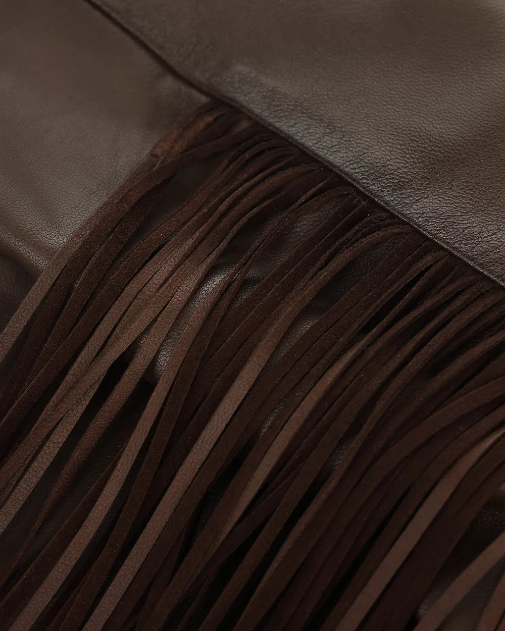 M384COA - Cuadra chocolate studded fringe leather jacket for women