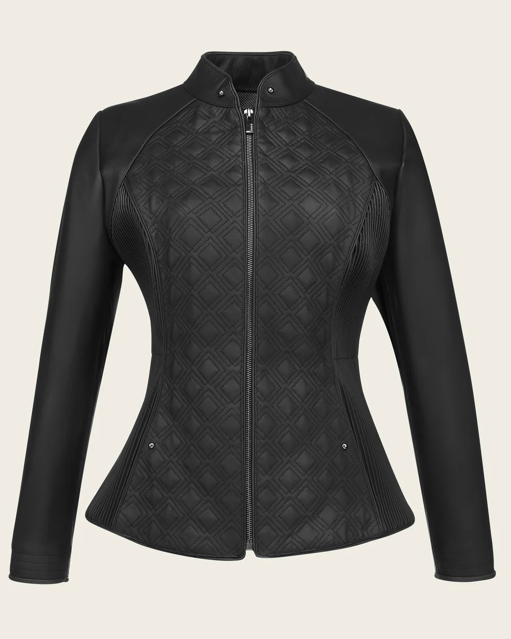 M386BOB - Cuadra Black Quilted Ovine Leather Moto Jacket for Women