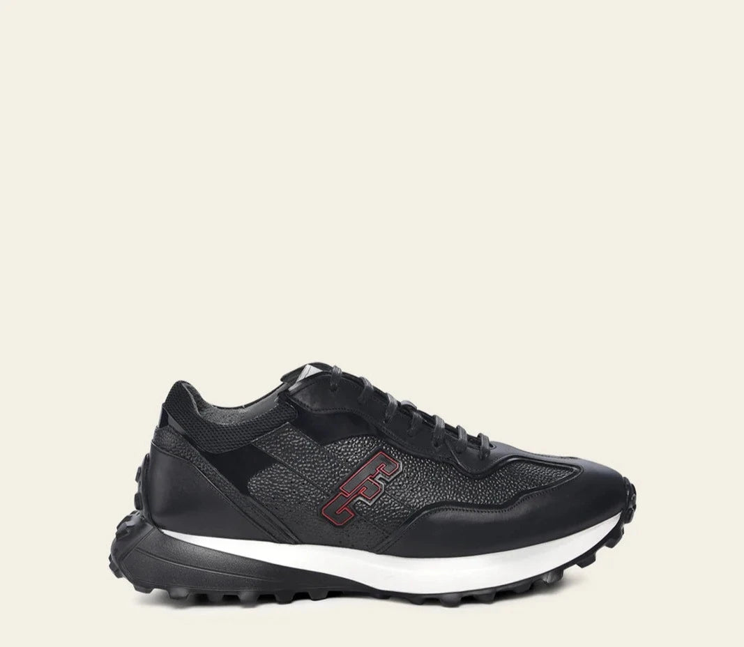 Cuadra black casual fashion cowhide leather sneakers for men