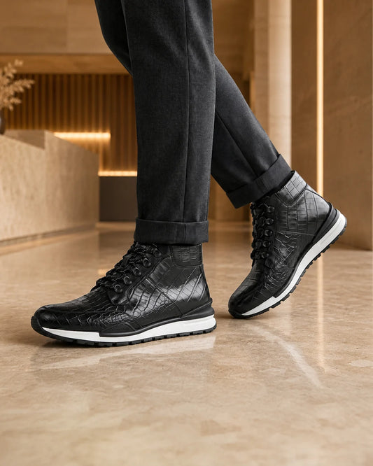 N02LPLP - Cuadra Black Genuine Alligator Leather Sneaker Boots for Men