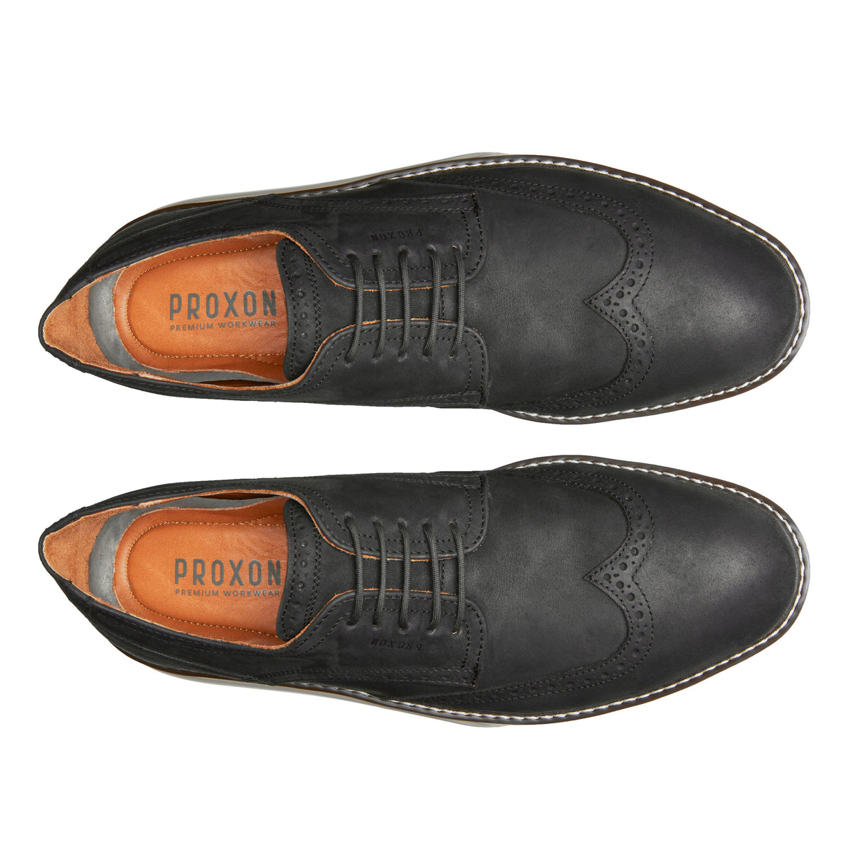 Proxon - Black Leather Steel Toe Safety Derby Wingtip Shoes for Men