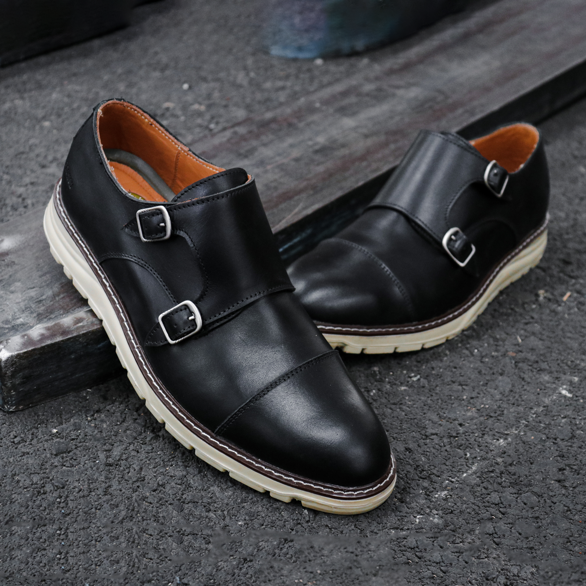 Proxon - Black Lightweight Steel Toe Monk Strap Dress Shoes for Men