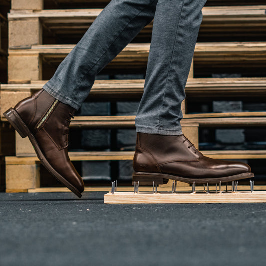 Proxon - Brown Calfskin Steel Toe Dress Lace-Up Boots for Men