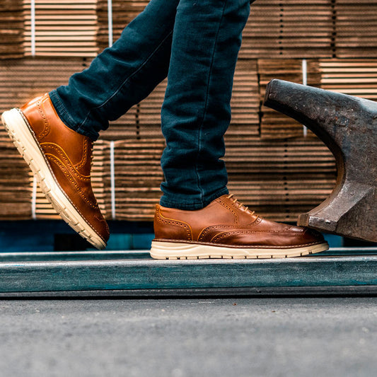 Proxon -Brown Steel Toe Safety Sporty Wingtip Oxford Shoes for Men