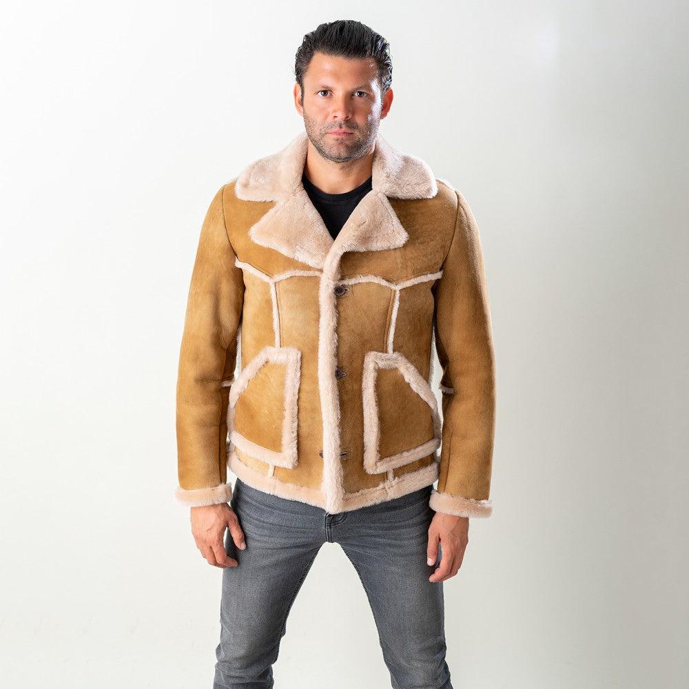 RC1 - Cuadra abstract western cowboy shearling sheepskin jacket for men-Kuet.us