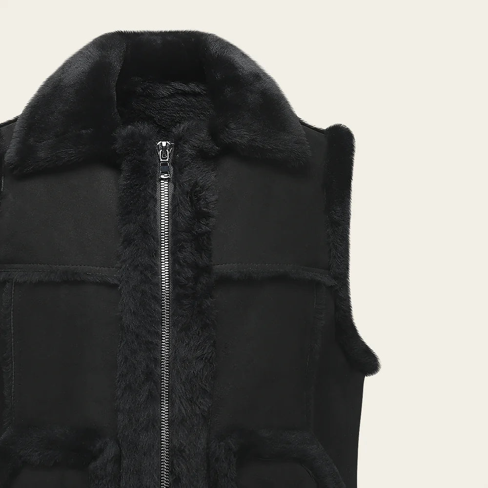 RC2 - Cuadra black casual fashion shearling sheepskin vest for men