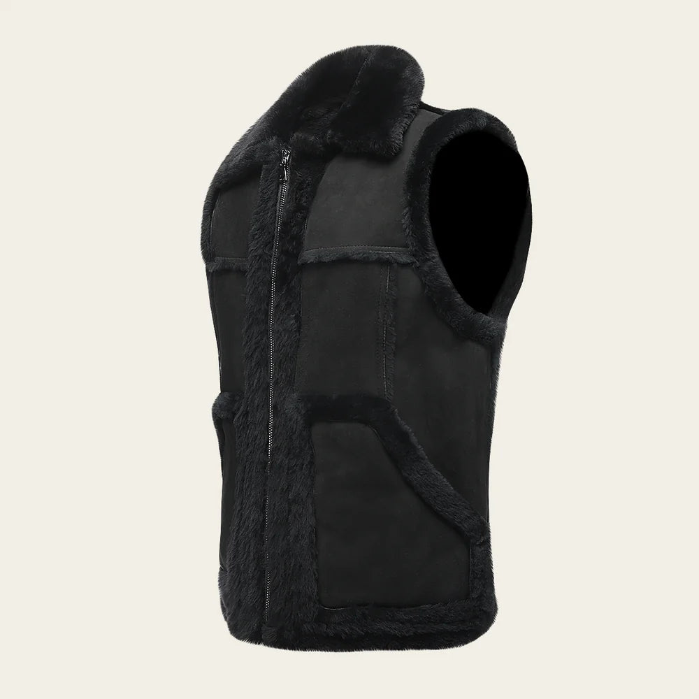 RC2 - Cuadra black casual fashion shearling sheepskin vest for men