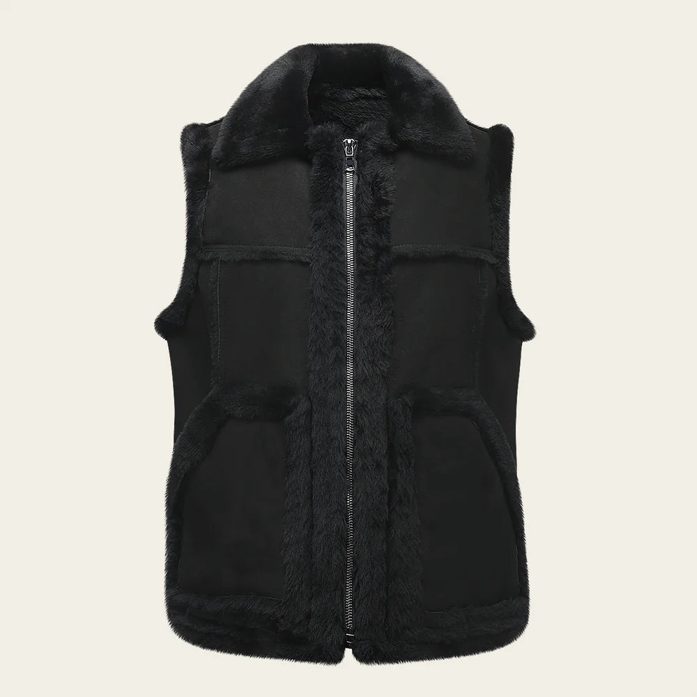 RC2 - Cuadra black casual fashion shearling sheepskin vest for men
