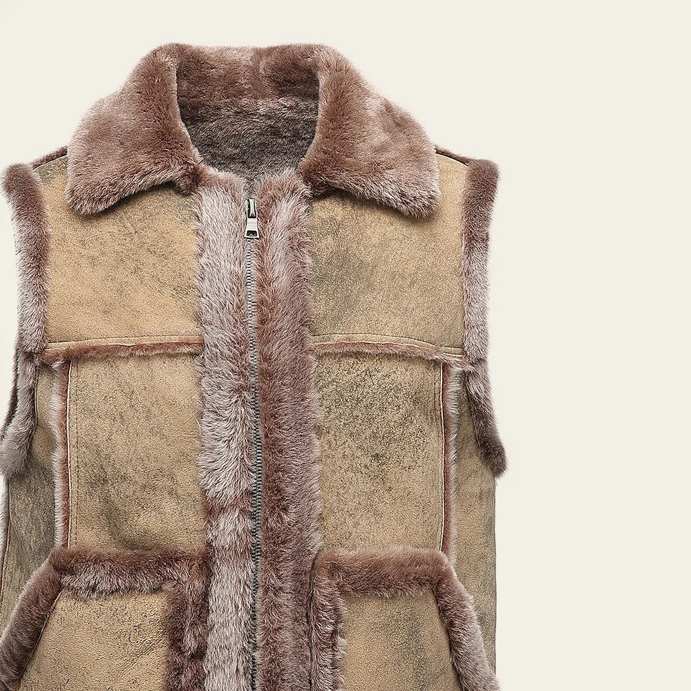 RC2 - Cuadra camel casual fashion shearling sheepskin vest for men