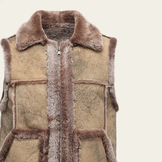 RC2 - Cuadra camel casual fashion shearling sheepskin vest for men