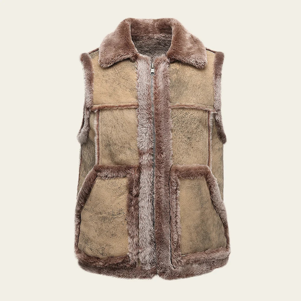 RC2 - Cuadra camel casual fashion shearling sheepskin vest for men