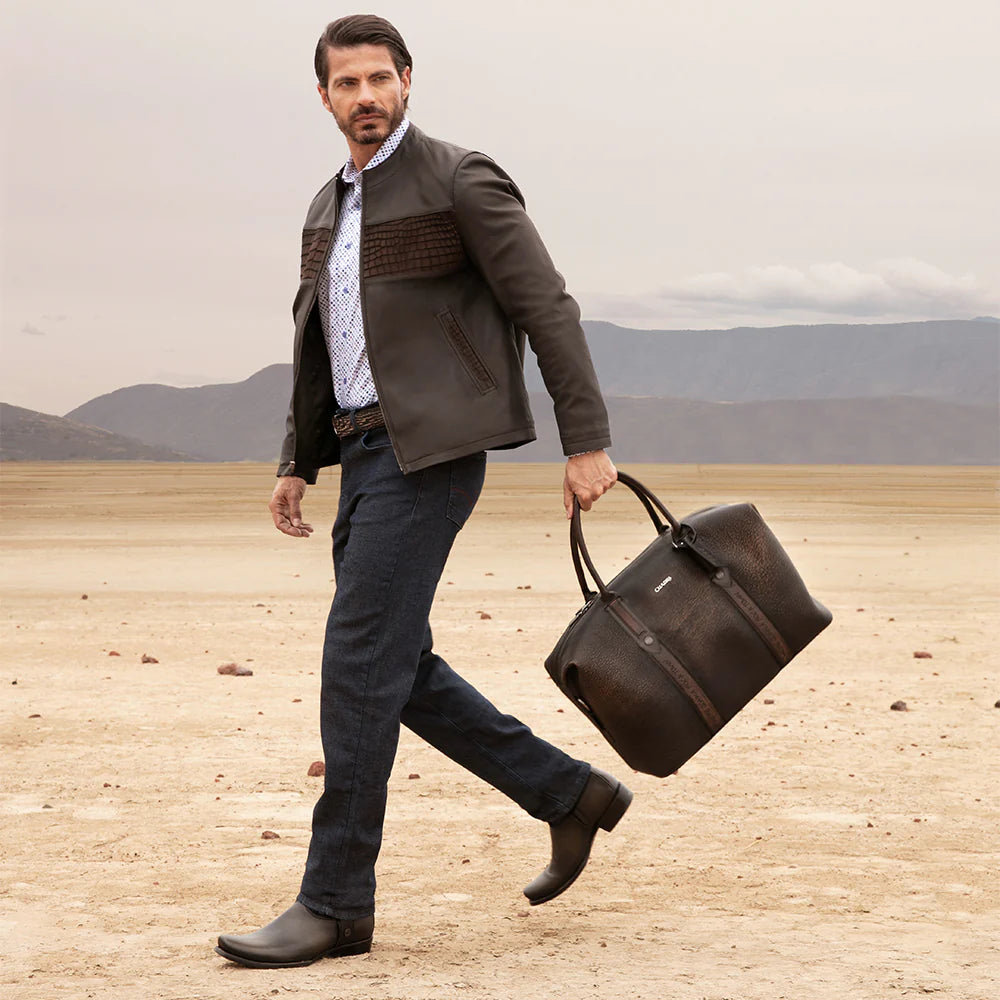 H391CPB - Cuadra chocolate dress casual aviator crocodile leather jacket for men