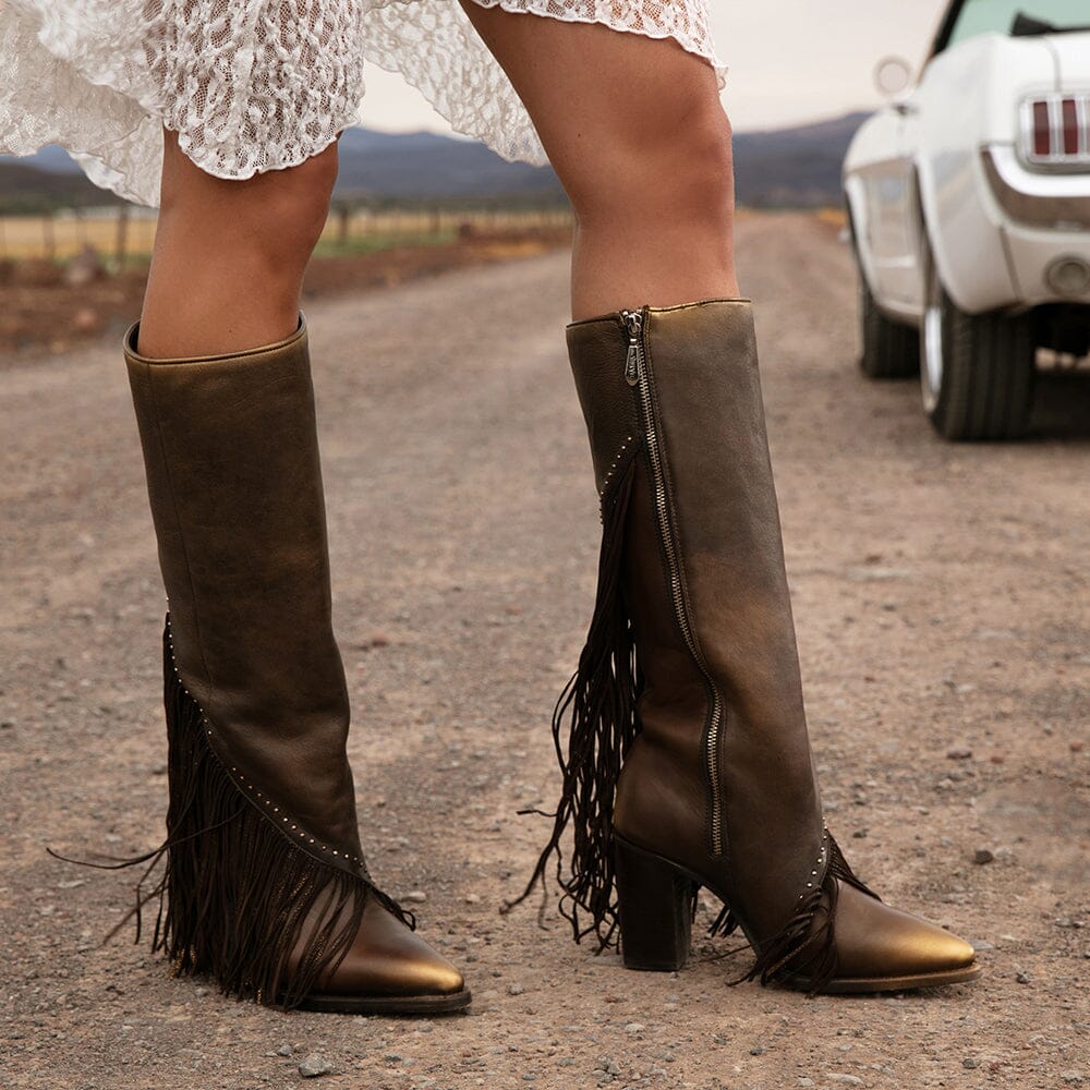 4I21RS - Cuadra brown western cowgirl cowhide leather ankle boots for women