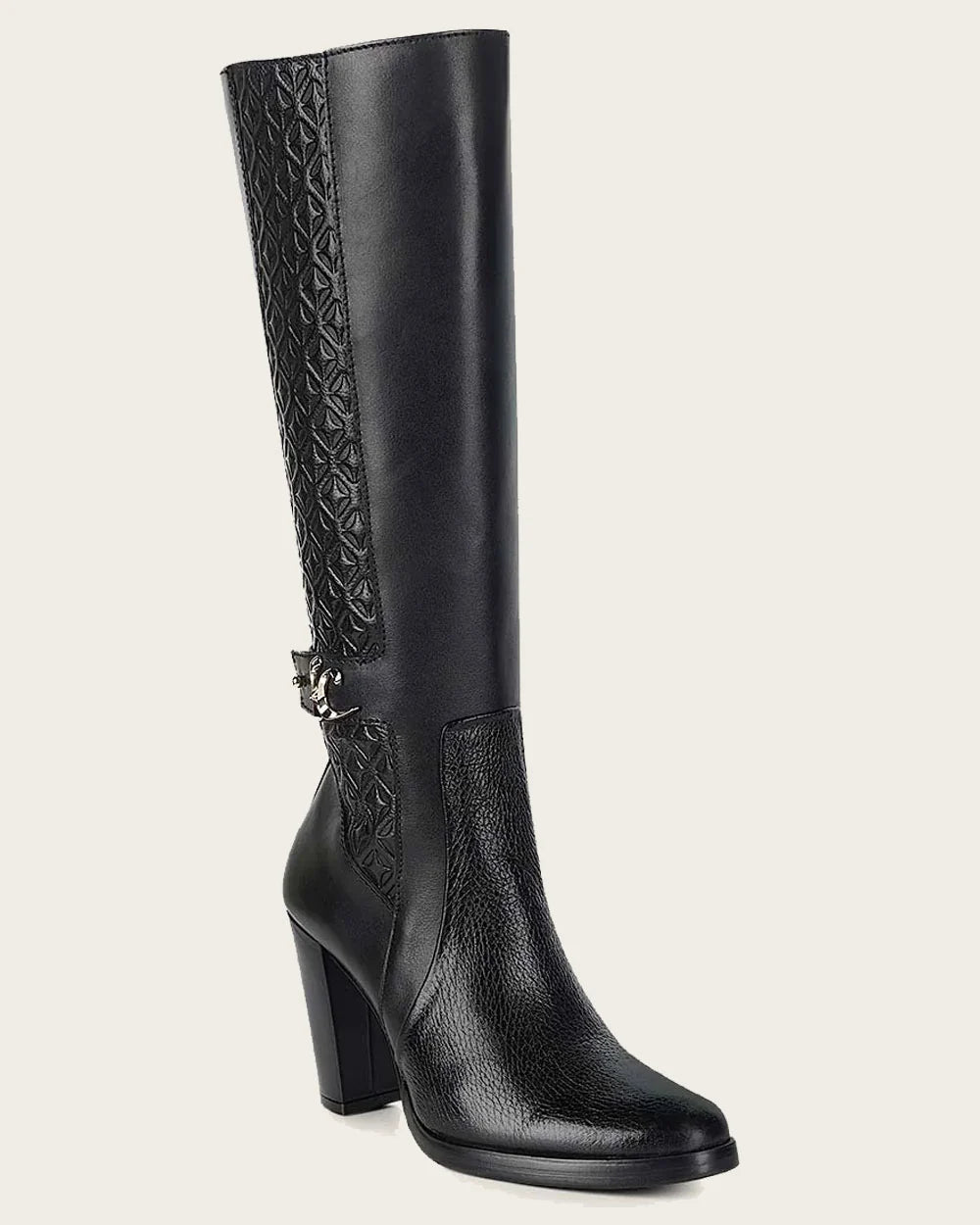 T40VNTS - Cuadra Black Casual Dress Deer Leather Knee-High Boots for Women