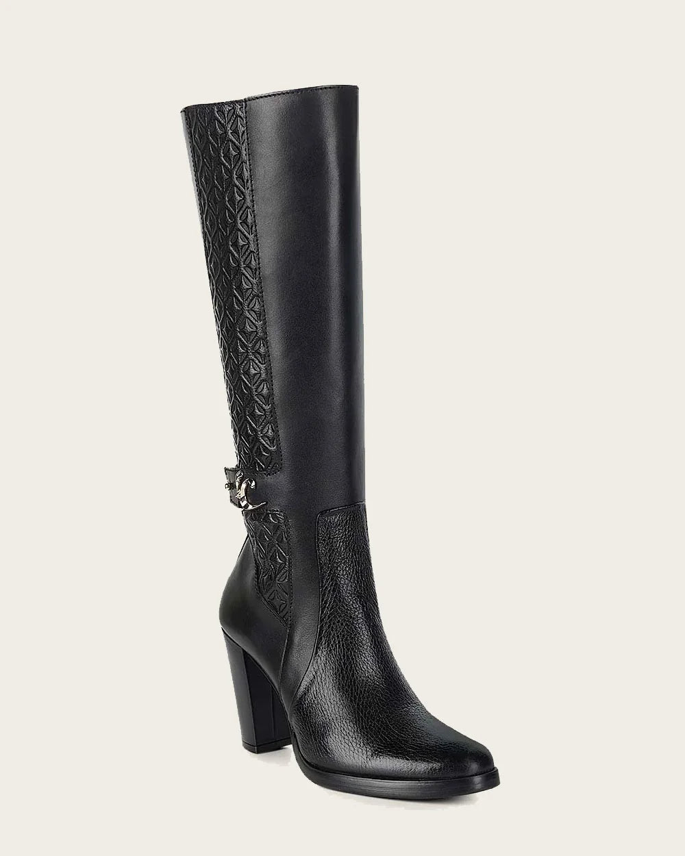 T40VNTS - Cuadra Black Casual Dress Deer Leather Knee-High Boots for Women