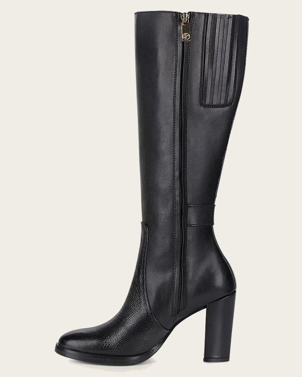 T40VNTS - Cuadra Black Casual Dress Deer Leather Knee-High Boots for Women